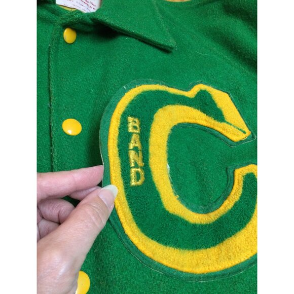 Vintage Hutchers Mens Letterman Jacket Sz M Green Yellow Wool Blend Band C Patch - Picture 7 of 13